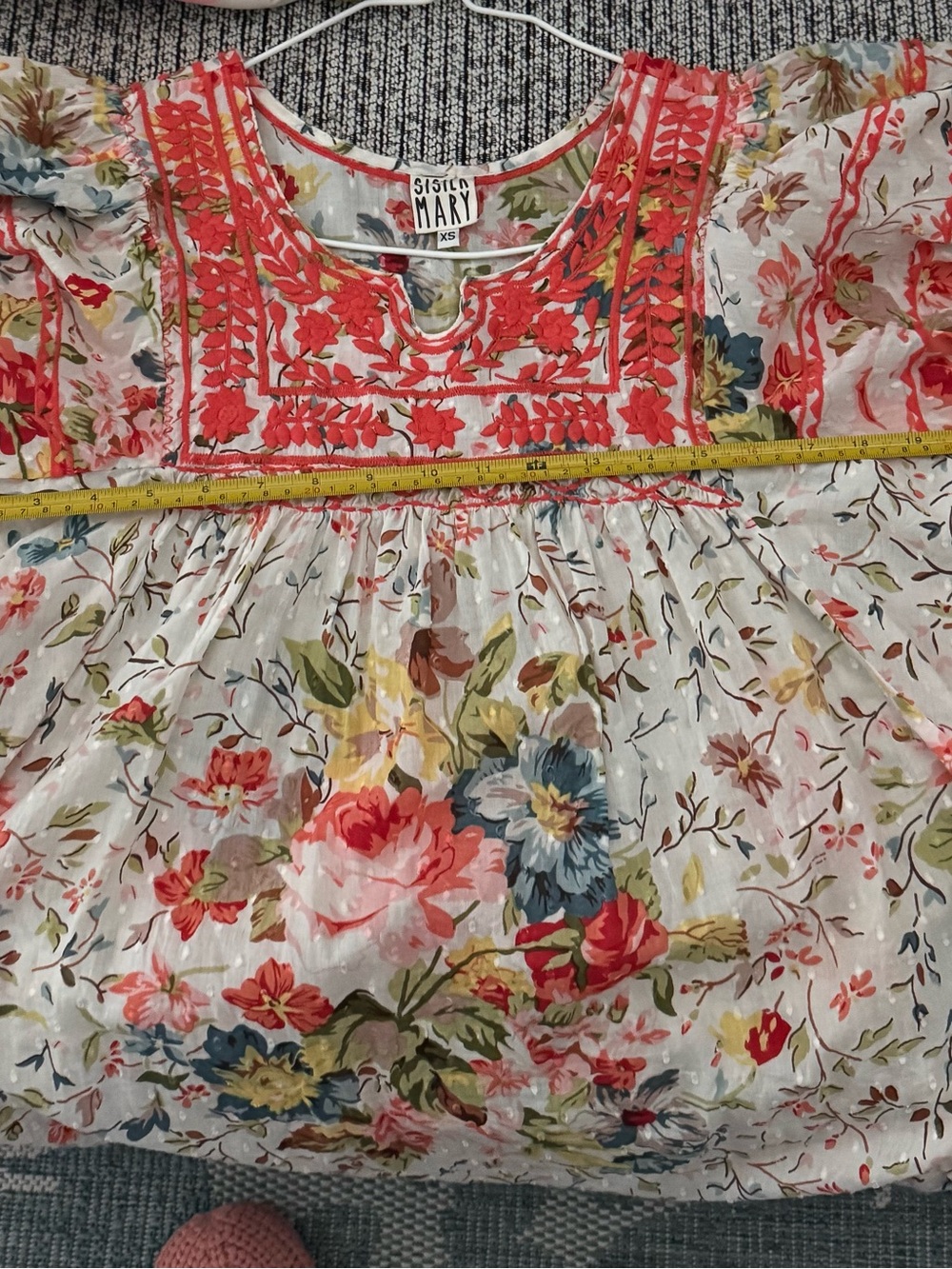 Sister Mary Coral Embroidered Floral Peasant Blouse - Picture 5 of 6